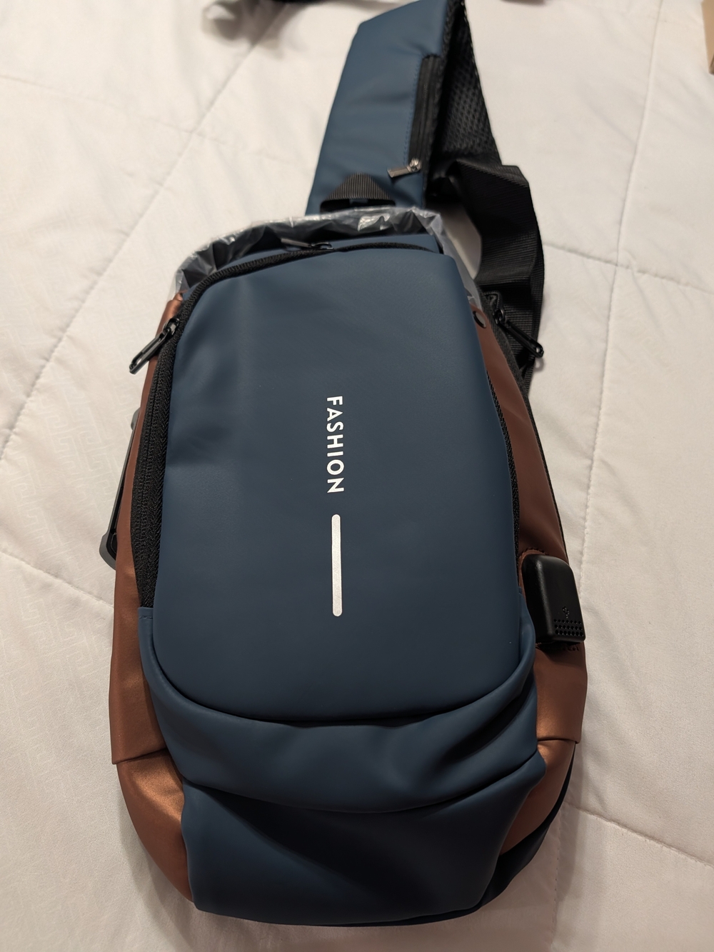 Fashion Navy and Brown Crossbody Sling Backpack